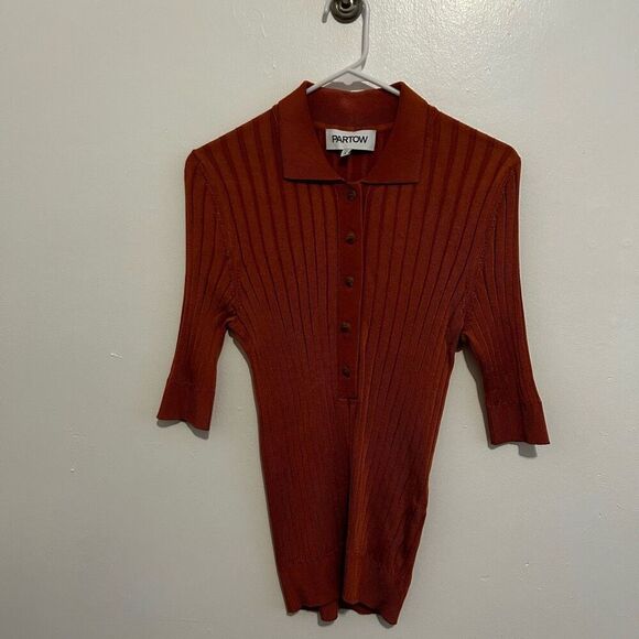 Partow Rust Orange Hendrix Ribbed Short Sleeve Polo Collared Size M Italy - Picture 1 of 10